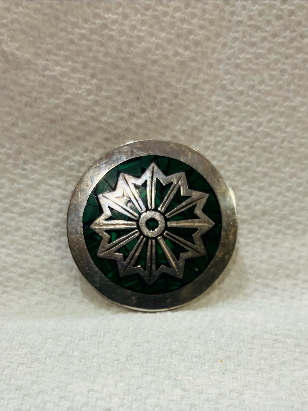 Vintage Mexican Sterling Silver Malachite Pin/ Brooch Pendant - Picture 3 of 4